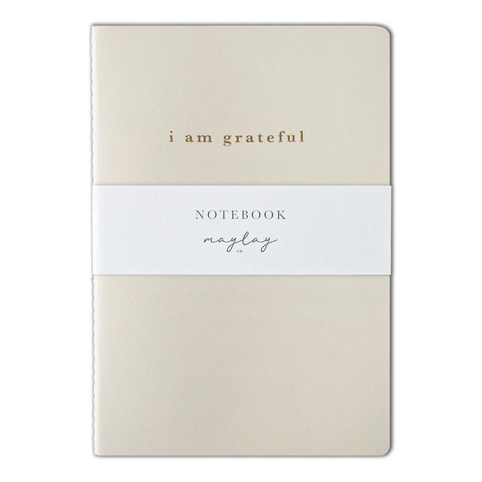 Cream "I Am Grateful" Jotter Notebook — Gold Foil with Dotted Grid Pages B6 Size