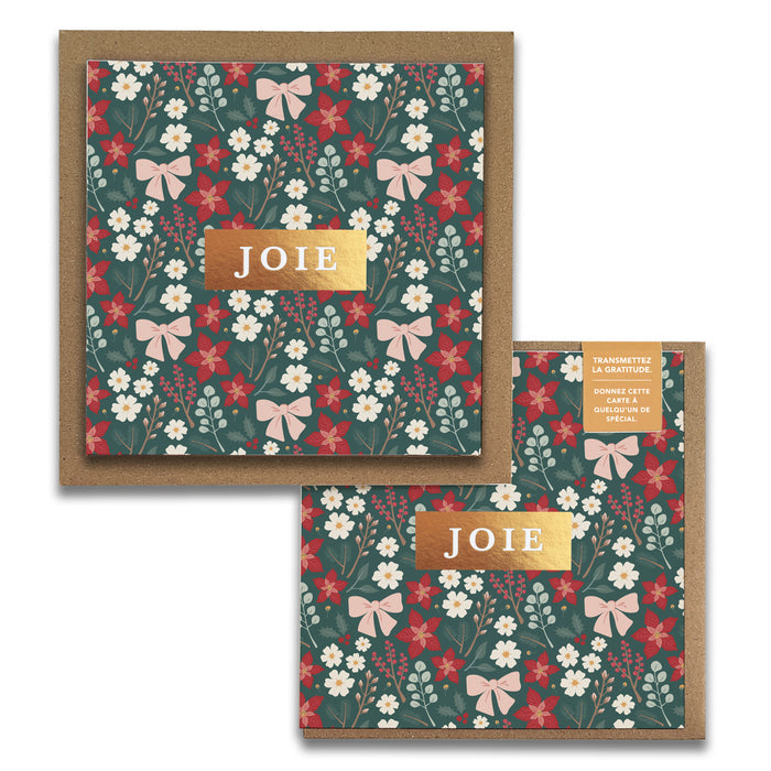 French Festive Floral Holiday "JOIE" — Cartes de Gratitude Édition des Fêtes (Ensemble de 2) — Carte de Noël