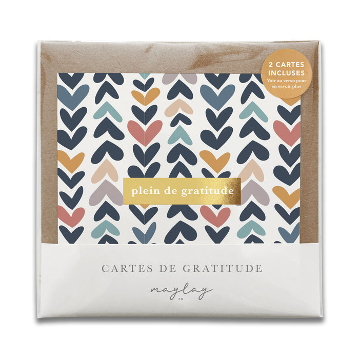 French Heartwood Hearts  « Plein de Gratitude » — Cartes de Gratitude (Ensemble de 2) — Cartes à Transmettre
