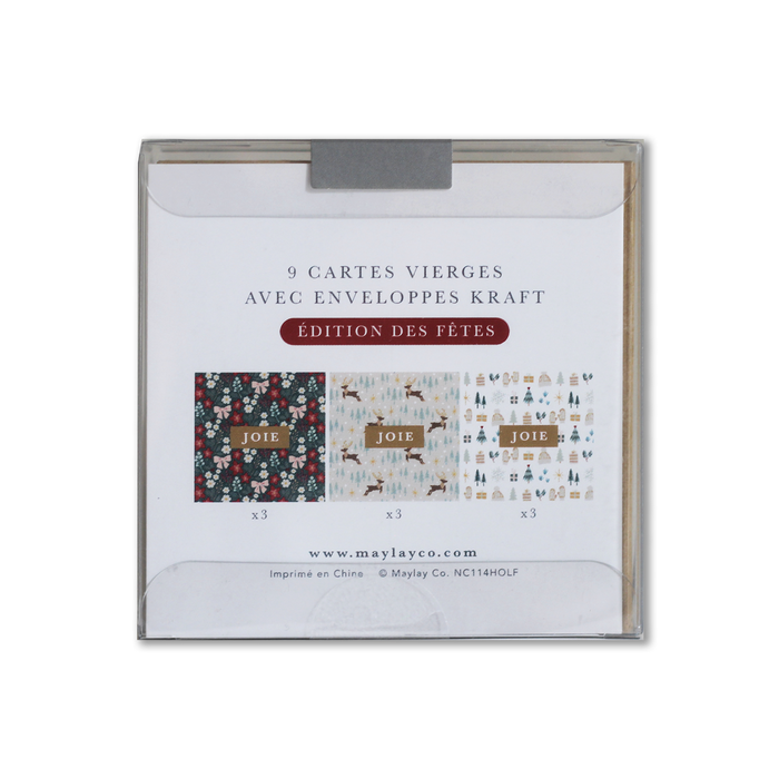 French Holiday "JOIE" Cartes de Notes Édition des Fêtes | 9Pk — Carte de Noël Mini
