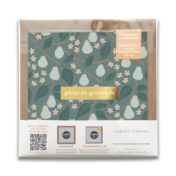 French Pears Floral  « Plein de Gratitude » — Cartes de Gratitude (Ensemble de 2) — Cartes à Transmettre