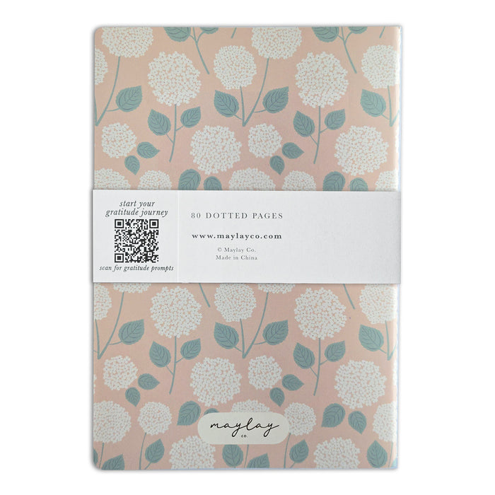 Hydrangeas Floral "I Am Grateful" Jotter Notebook — Gold Foil with Dotted Grid Pages B6 Size