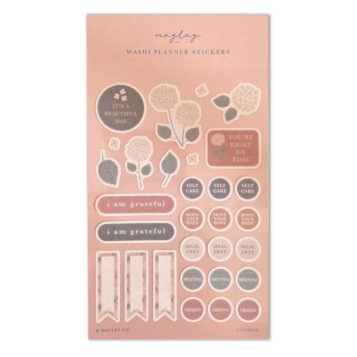Hydrangeas Floral Washi Planner Stickers — Mindful Sticker Sheet for Planners, Journals & Bullet Journaling