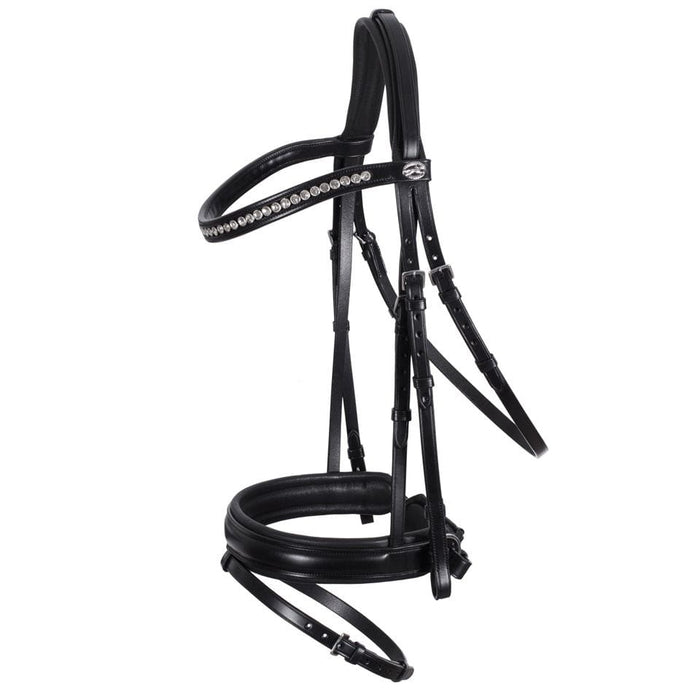 Ogłowie skórzane Schockemohle "Madrid" Black/White/Silver - Cavalo