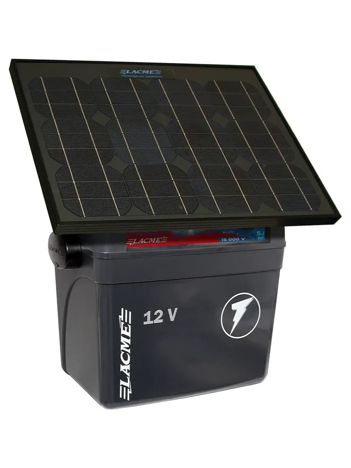 Panel słoneczny Lacme Sun 14W do elektryzatorów Secur 200/300 – widok frontowy z ramą i przewodem