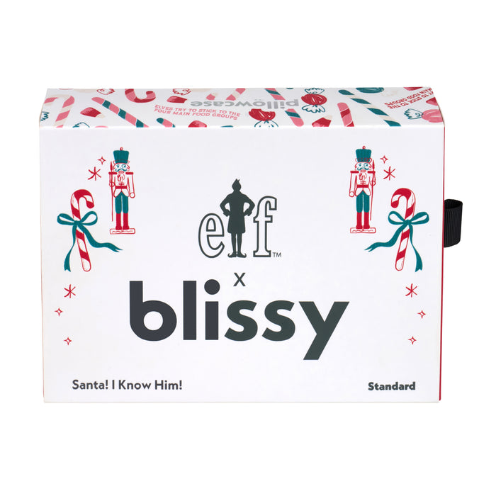 Elf “Santa! I Know Him!” Pillowcase Close-Up – Blissy 22 Momme Silk