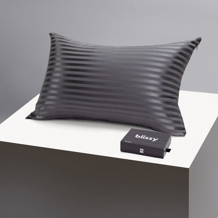 Blissy Queen Grey Striped Pillowcase – 22 Momme Mulberry Silk, 100% Silk