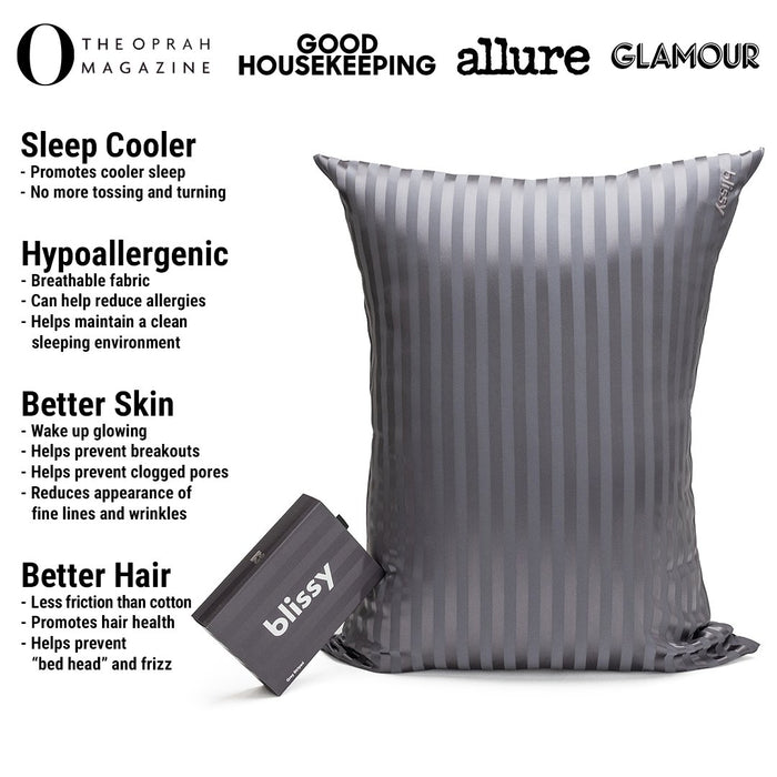 Grey Striped Mulberry Silk Pillowcase – Blissy Queen