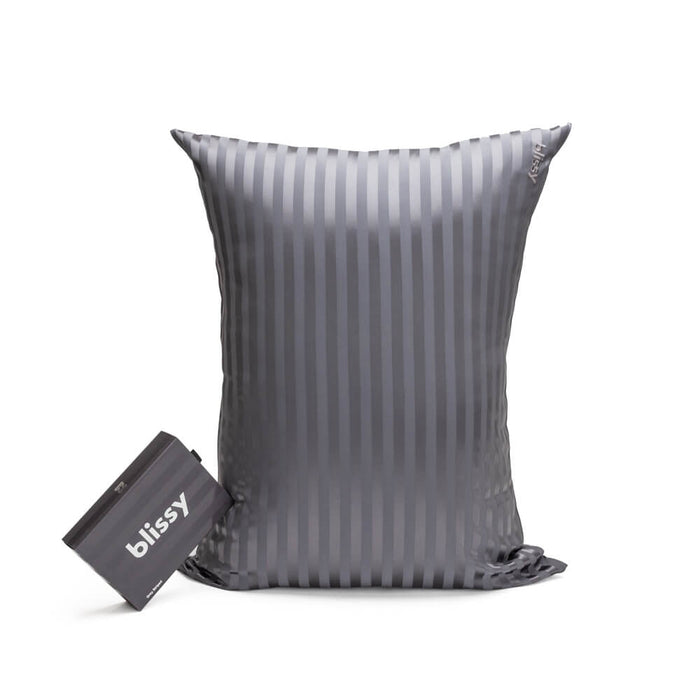 Blissy Queen Grey Striped Pillowcase Lifestyle – Mulberry Silk