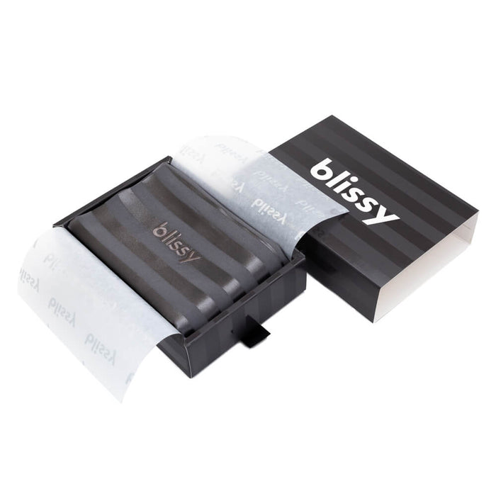 Blissy Mulberry Silk Pillowcase – Grey Striped Queen