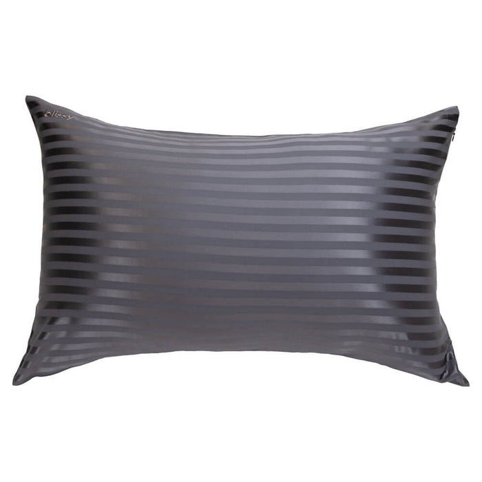 Blissy Grey Striped Silk Pillowcase Detail – Queen