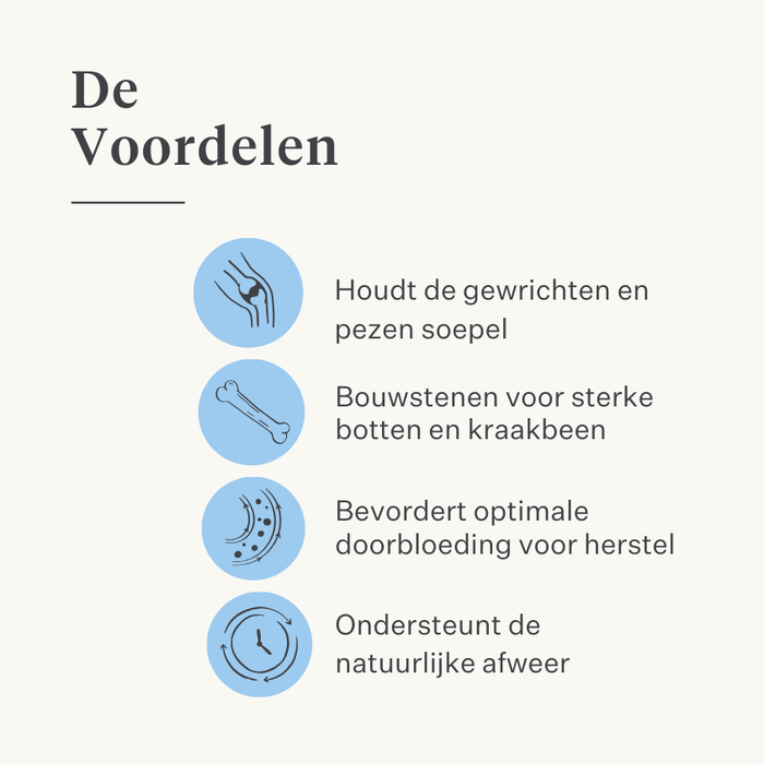 Natuurlijk supplement hond puppy gewrichten ligamenten pezen spieren | localization: NL