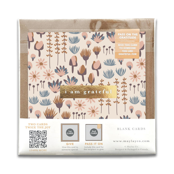 Sweetness Floral "I Am Grateful" Gratitude Greeting Cards (Set of 2) — Pay-It-Forward Thank You Cards