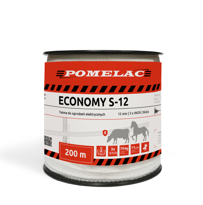 Taśma do pastucha POMELAC Economy S-12 200 m biała