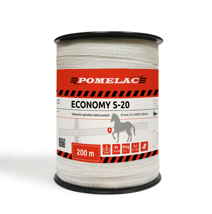 Taśma do pastucha POMELAC Economy S-20 200 m biała
