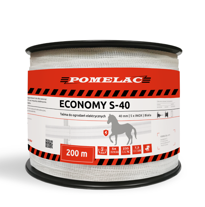 Taśma do pastucha POMELAC Economy S-40 200 m biała
