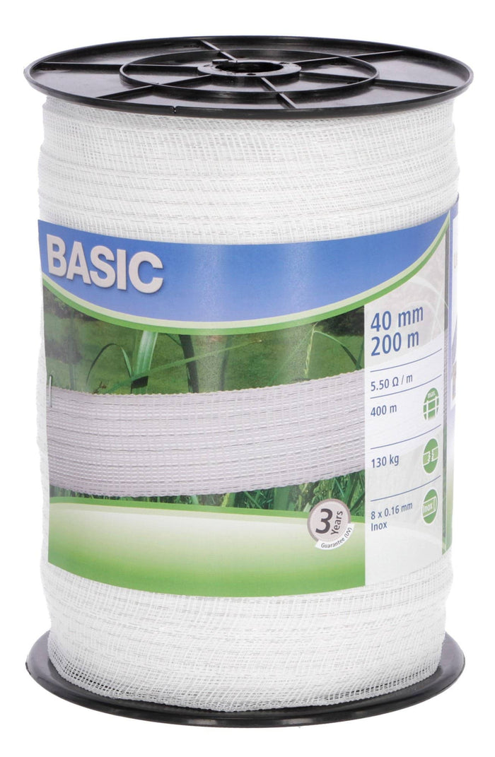 Taśma ogrodzeniowa BASIC, 200m x 40mm, biała, Kerbl - Cavalo